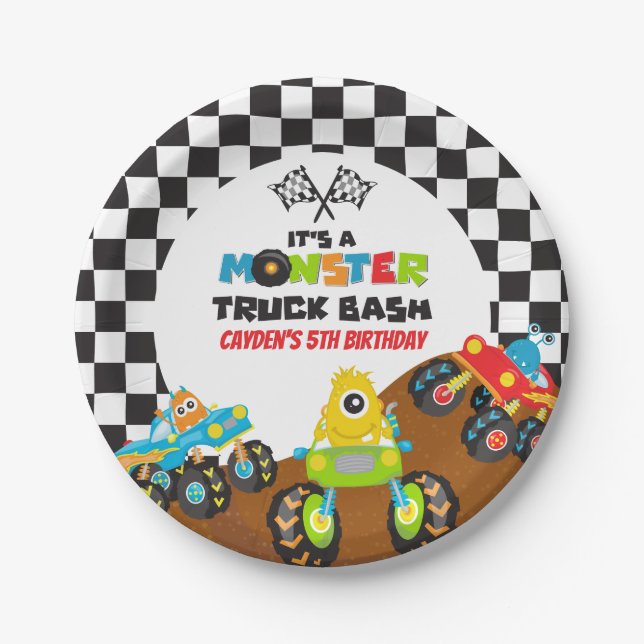 Monster Truck monsters birthday Paper Plate (Front)