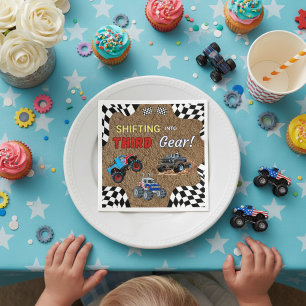 Monster Truck Muddy Third Birthday Party Napkin