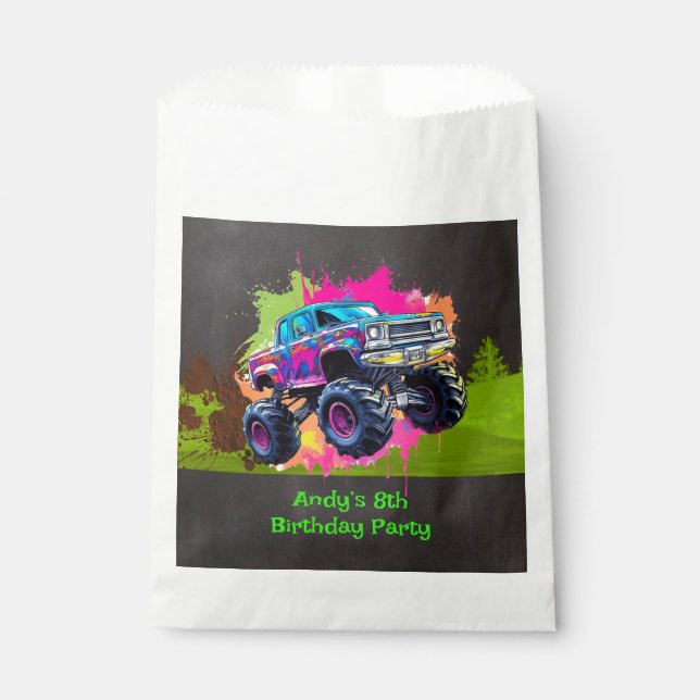 Monster Truck Neon Boy Birthday Party  Favour Bag (Front)