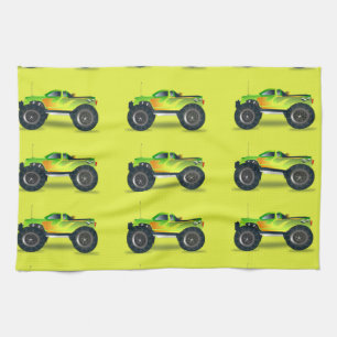 Monster truck on lime green kitchen towel