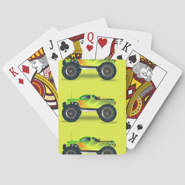Monster truck on lime green playing cards (Back)