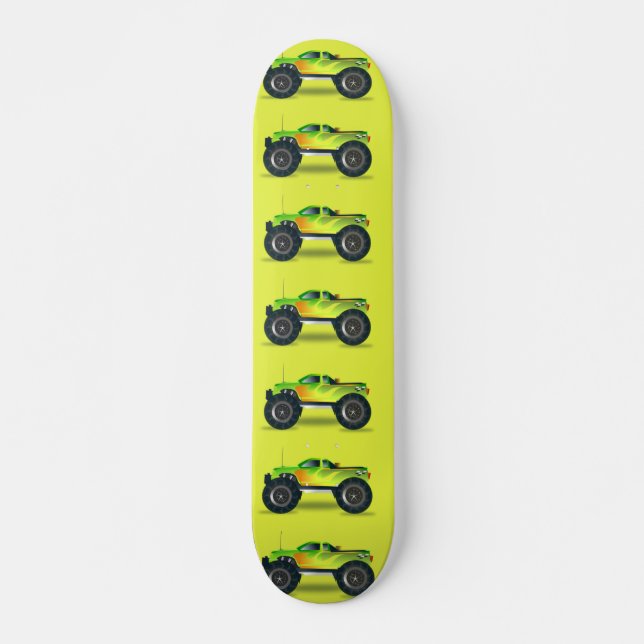 Monster truck on lime green skateboard (Front)