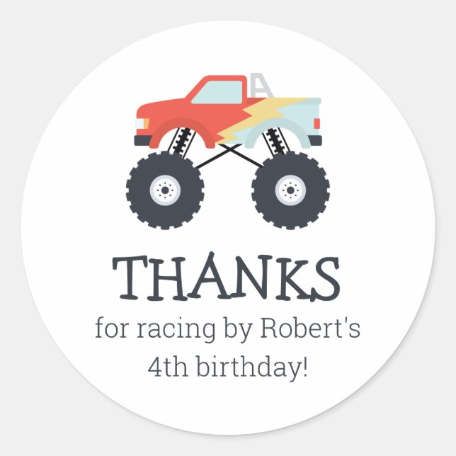 Monster Truck Party Favoriser Stickers (Devant)