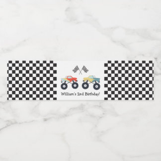 Monster Truck Party Water Bottle Label