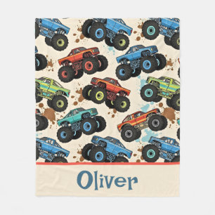 Monster Truck PatternColorful Fleece Blanket