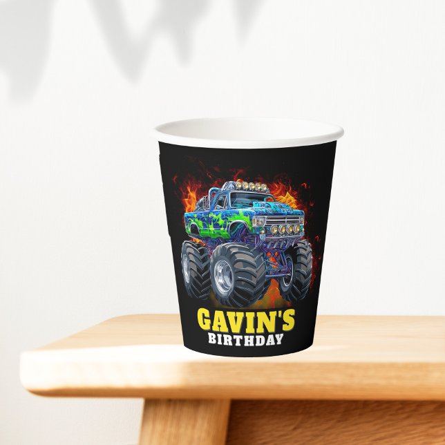 Monster Truck Personalized Birthday Party Paper Cups (Creator Uploaded)