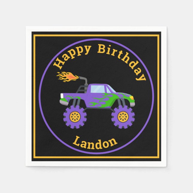 Monster Truck Personalized Name Cool Birthday  Napkin (Front)