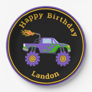 Monster Truck Personalized Name Cool Birthday Paper Plate