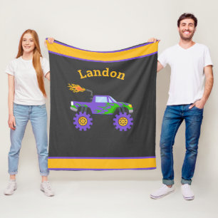Monster Truck Personalized Name Kids Fleece Blanke