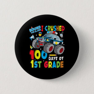 Monster Truck Police Car 100 Days Of School 1st Gr 2 Inch Round Button