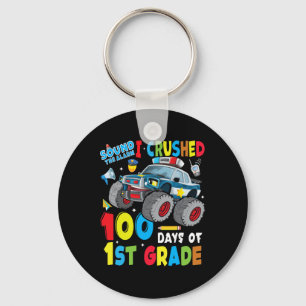 Monster Truck Police Car 100 Days Of School 1st Gr Keychain