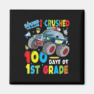 Monster Truck Police Car 100 Days Of School 1st Gr Magnet