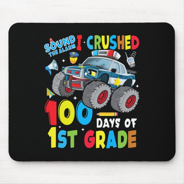 Monster Truck Police Car 100 Days Of School 1st Gr Mouse Pad (Front)