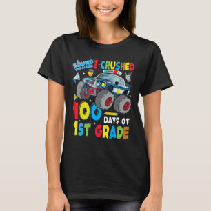 Monster Truck Police Car 100 Days Of School 1st Gr T-Shirt