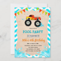 Monster truck pool party invitation