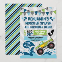 Monster Truck Pool Party Summer Birthday