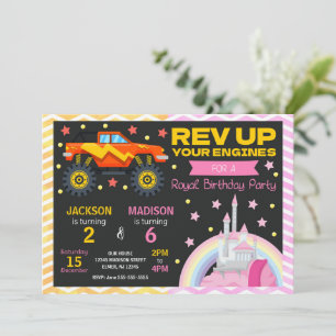 Monster Truck & Princess Joint Birthday Invitation