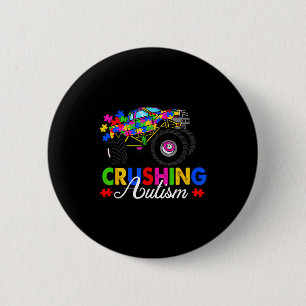 Monster truck puzzle pieces crushing autism 2 inch round button