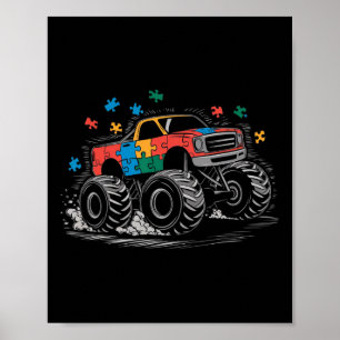 Monster Truck Puzzles Cute Autism Awareness Puzzle Poster