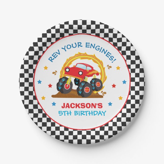 Monster Truck Rally Birthday Party Decorations Paper Plate (Front)