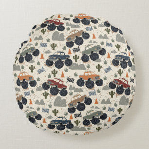 Monster Truck Rally Round Pillow