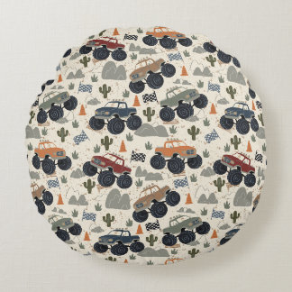 Monster Truck Rally Round Pillow