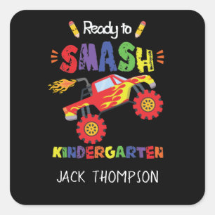 Monster Truck Ready to Smash Kindergarten  Square Sticker
