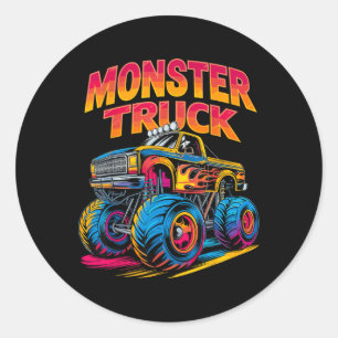 Monster Truck Retro Colourful  Classic Round Sticker