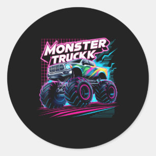 Monster Truck Retro Colourful Toddlers Boys Kids M Classic Round Sticker