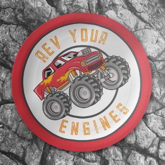 Monster Truck Rev Your Engines Birthday Party Paper Plate