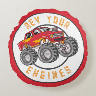 Monster Truck Rev Your Engines Kid's Round Pillow