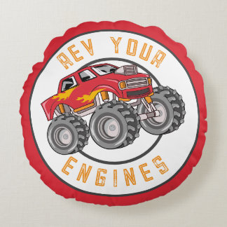 Monster Truck Rev Your Engines Kid's Round Pillow