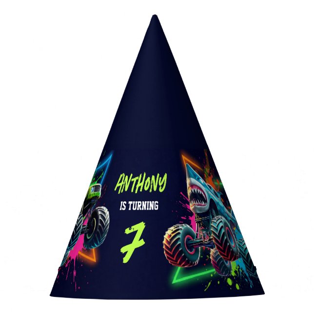 Monster Truck Shark Birthday  Party Hat (Front)