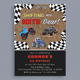 Monster Truck Sixth Gear Birthday Invitation