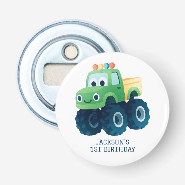 Monster Truck Smash and Crash Birthday  Bottle Opener (Front)