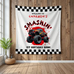 Monster Truck Smash Chequered 1st Birthday Welcome Tapestry<br><div class="desc">Get ready to rip, ride, and smash at a high-octane 1st birthday celebration made for your little racer. This monster truck welcome backdrop is perfect decor for a boy's birthday party packed with action, dirt, and roaring engines. Great for first birthday themes like crush bash, monster jam, or big wheel...</div>