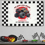 Monster Truck Smash Chequered Flag 1st Birthday Banner<br><div class="desc">Get ready to rip, ride, and smash at a high-octane 1st birthday celebration made for your little racer. This monster truck banner is perfect background decor for a boy's birthday party packed with action, dirt, and roaring engines. Great for first birthday themes like crush bash, monster jam, or big wheel...</div>