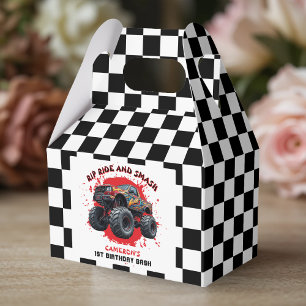 Monster Truck Smash Chequered Flag 1st Birthday Favor Box
