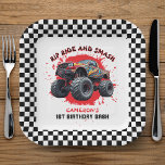 Monster Truck Smash Chequered Flag 1st Birthday Paper Plate<br><div class="desc">Get ready to rip, ride, and smash at a high-octane 1st birthday celebration made for your little racer. These monster truck paper plates are perfect decor for a boy's birthday party packed with action, dirt, and roaring engines. Great for first birthday themes like crush bash, monster jam, or big wheel...</div>