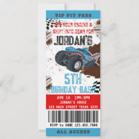 Monster Truck Ticket Birthday Party Invitation