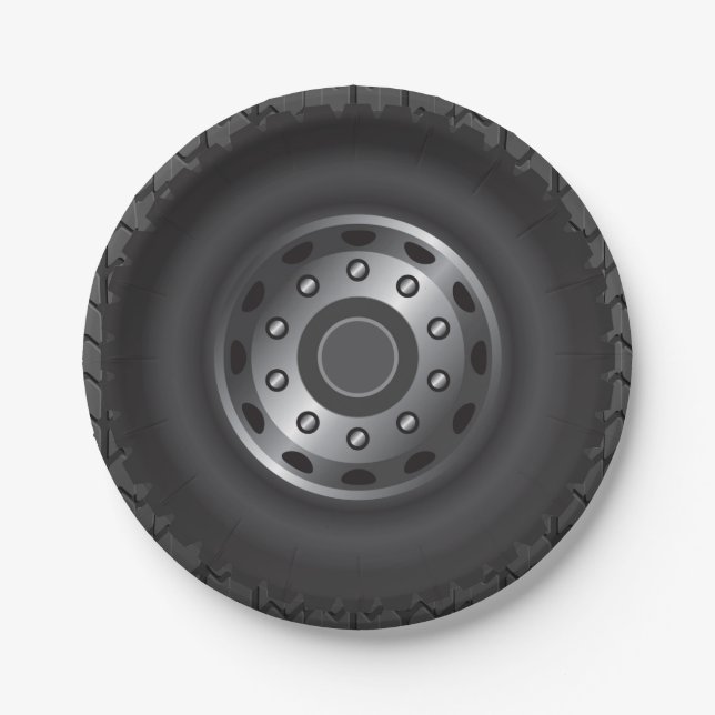 MONSTER Truck Tires #1 Paper Plate (Front)