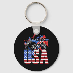 Monster Truck Toddler Boys Usa American Flag July  Keychain