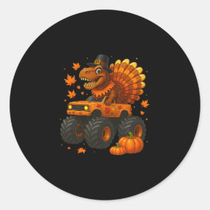 Monster Truck Trex Dinosaur Turkey Fall Thanksgivi Classic Round Sticker