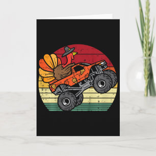 Monster Truck Turkey Sunset Retro Thanksgiving Boy Card