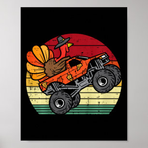 Monster Truck Turkey Sunset Retro Thanksgiving Boy Poster