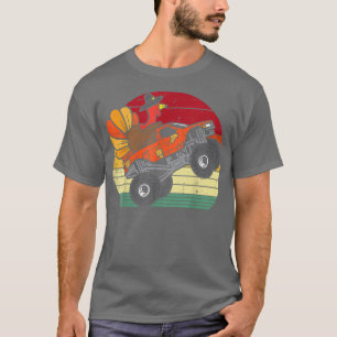 Monster Truck Turkey Sunset Retro Thanksgiving Boy T-Shirt