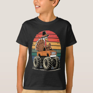 Monster Truck Turkey Sunset Retro Thanksgiving Boy T-Shirt