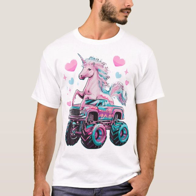 Monster Truck Unicorn Girl Birthday Party Monster  T-Shirt (Front)