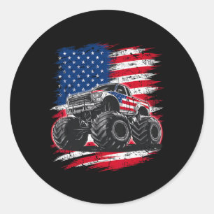 Monster Truck Usa Flag American For Women Girls Ki Classic Round Sticker
