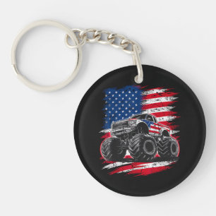Monster Truck USA Flag American Keychain